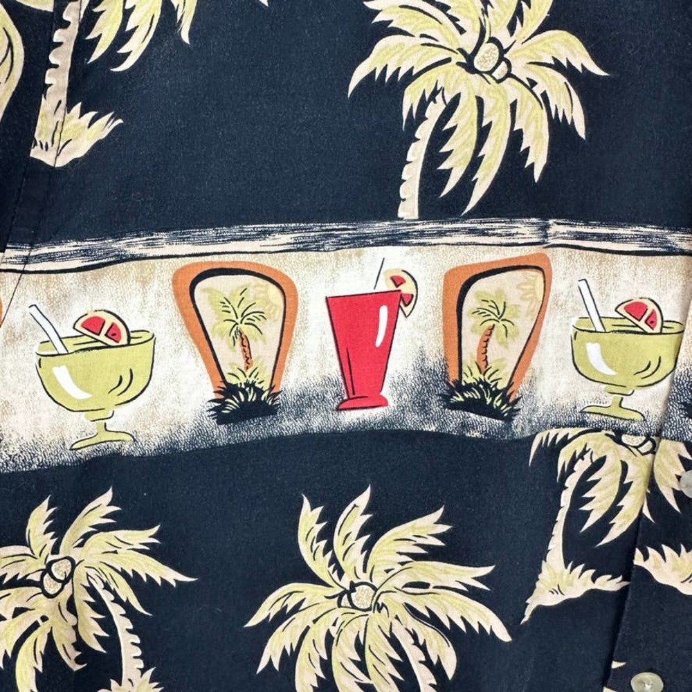 Vintage Hawaiian Shirt Cocktails tiki drinks Palm Trees Cotton Korea midcentury - Picture 2 of 7